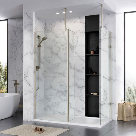 Roman Liberty 857mm Brushed Nickel 10mm Clear Glass Corner Wetroom Panel