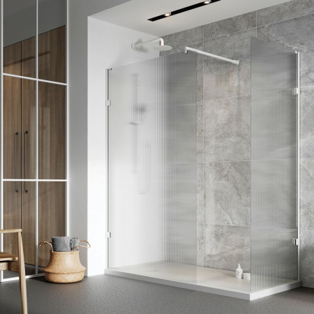 KLCP913W Roman Liberty Matt White 10mm Fluted Glass Corner Wetroom Panel