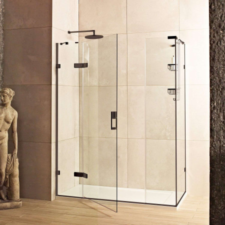 Roman Liberty 8mm Corner 1600 x 900mm Hinged Shower Door with Two Inline Panels and Side Panel Black