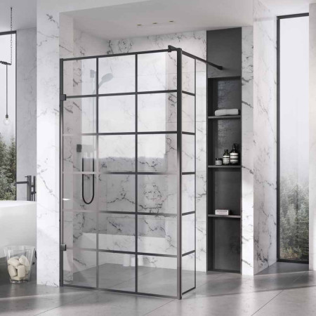 Roman Liberty Black Grid 857mm 10mm Wetroom Corner Panel