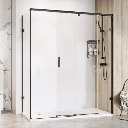 Roman Liberty LH Matt Black 1200mm Sliding Shower Door & 800mm Side Panel