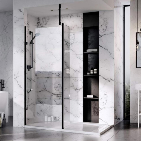 Roman Liberty Matt Black Clear Glass 1157mm 10mm Wetroom Corner Panel