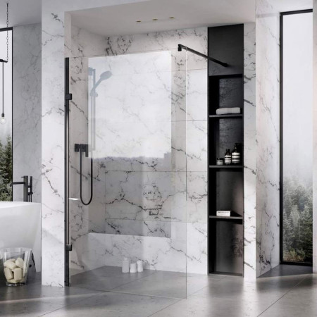 Roman Liberty Matt Black Clear Glass 857mm 10mm Wetroom Corner Panel