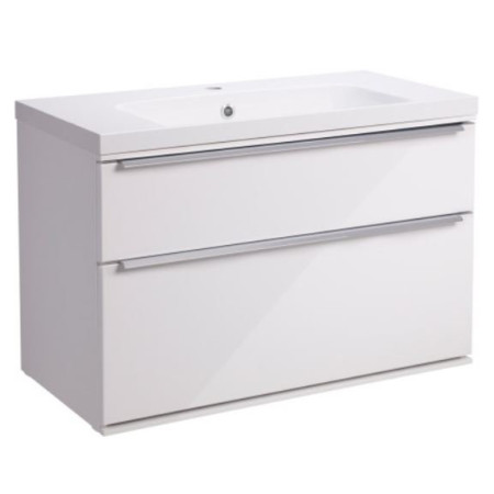 Roper Rhodes Scheme 800mm Gloss White Wall Mounted Double Drawer Unit with Basin