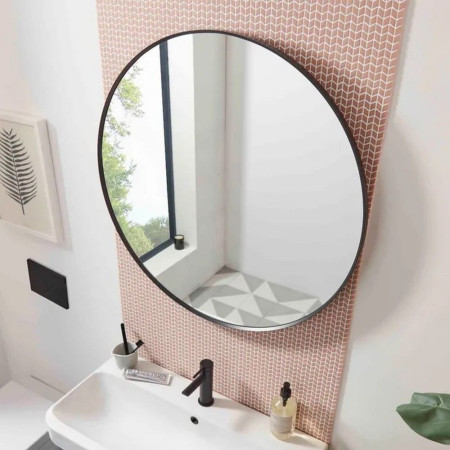 TNM80C Roper Rhodes Thesis 800mm Black Framed Rounded Bathroom Mirror Lifestyle