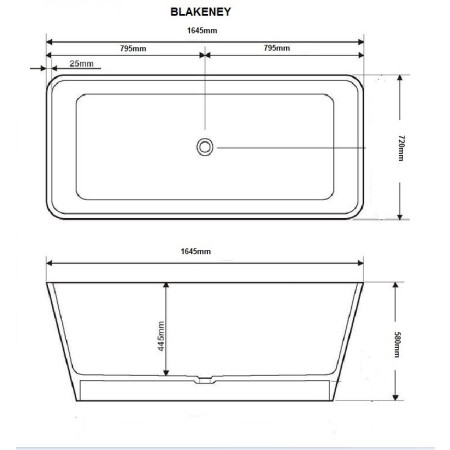 Royce Morgan Blakeney 1645 Freestanding Bath Technical Drawing
