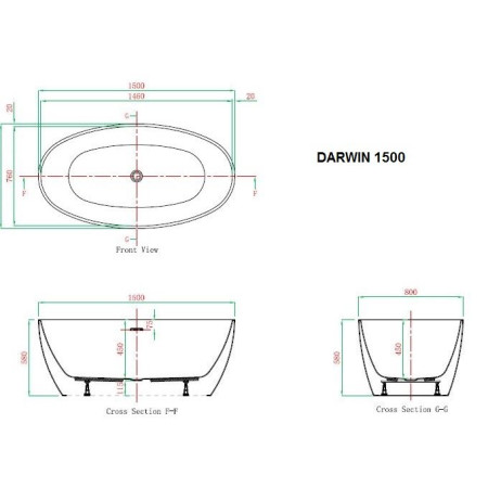 Royce Morgan Darwin 1500 Traditional Freestanding Bath Technical Drawing