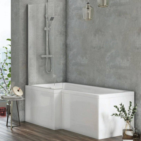 Scudo 1400 x 830mm Chrome L Shaped Bath Screen