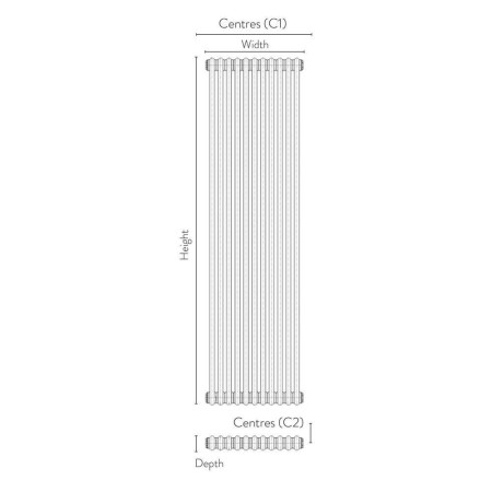 COL-2-180-32-RM Scudo 1800 x 328mm 2 Column Vertical Radiator in Raw Metal Line Drawing