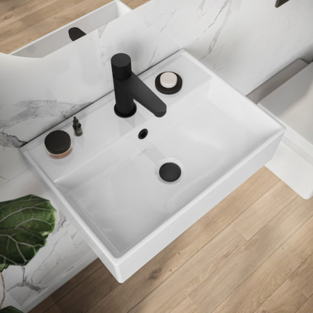 VESSEL001 Scudo 500mm Countertop Wall Hung Gloss White Basin Lifestyle