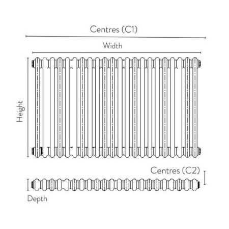 COL-2-60-65-A Scudo 600 x 650mm 2 Column Horizontal Radiator in Anthracite Line Drawing
