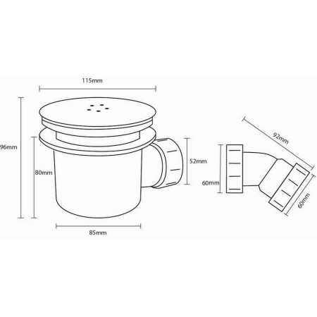 Scudo 90mm Fast Flow Shower Tray Waste with Brushed Brass Cover Technical Drawing
