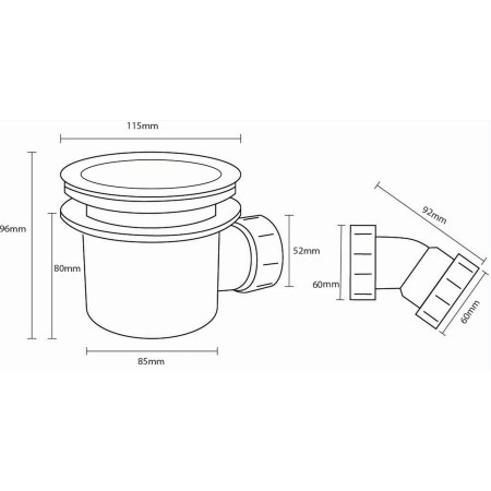 S0063 Scudo 90mm Fast Flow Shower Tray Waste with Brushed Bronze Cover Line Drawing