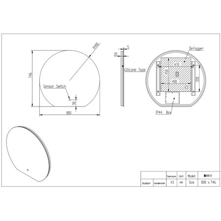 MIRROR025 Scudo Alba 800 x 746mm LED Bathroom Mirror Line Drawing