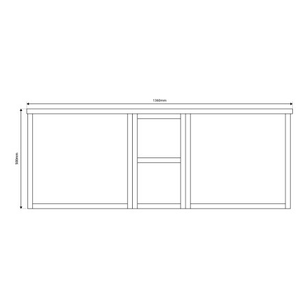 Scudo Alfie 1400mm Sonoma Oak Fluted Double Vanity Unit & Countertop Basins Line Drawing