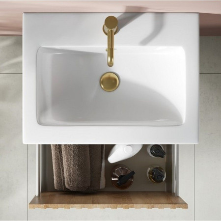 ALFIE-FL-OAK-600/BASIN005 Scudo Alfie 600mm Vanity Unit with Basin and Fluted Drawer in Sonoma Oak Lifestyle