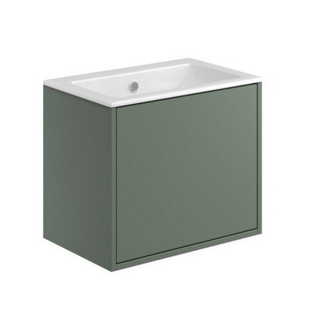 ALFIE-600-GREEN/BASIN005 Scudo Alfie 600mm Vanity Unit with Basin and Slab Drawer in Reed Green (1)