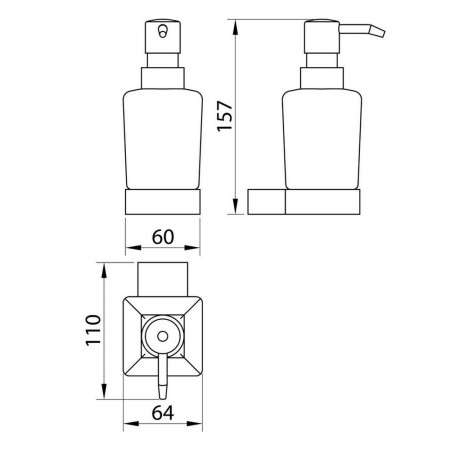 ALPHA-008 Scudo Alpha Soap Dispenser in Chrome Line Drawing