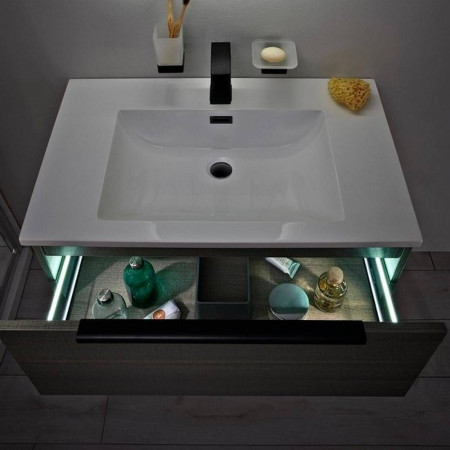 AMBIENCE-LEDCAB-60X48-RUSTIC Scudo Ambience 600mm Wall Mounted LED Vanity Unit with Basin in Rustic Oak Lifestyle 1