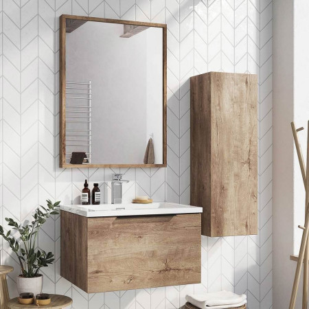 Scudo Ambience 600mm Wall Mounted LED Vanity Unit with Basin in Rustic Oak Lifestyle 3