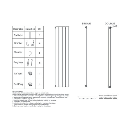 APEX18-41V-S-W Scudo Apex 413 x 1800mm Vertical Single Designer Radiator in White Instructions