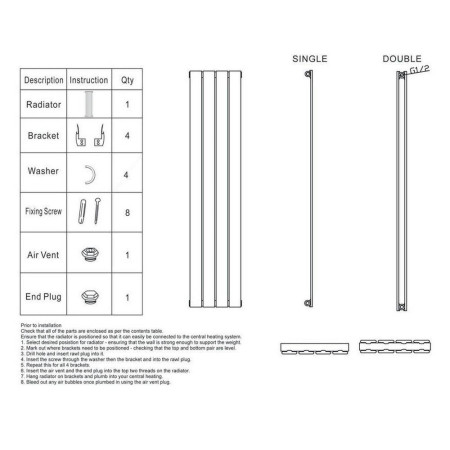 APEX18-30V-D-A Scudo Apex 1800 x 295mm Vertical Double Designer Radiator in Anthracite Instructions