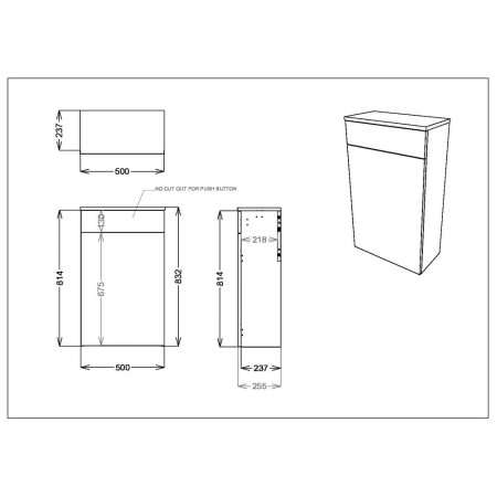 AUBREY-500-WC-OAK Scudo Aubrey 500mm WC Unit in Davos Oak Line Drawing
