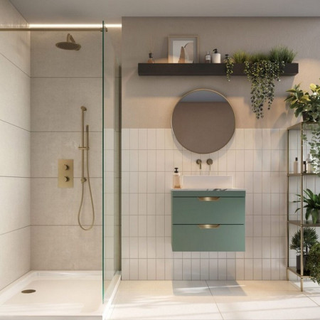 AUBREY-600-VANITY-GREEN/WORKTOP-610X465-CARRARA Scudo Aubrey 600mm Wall Mounted Vanity Unit with Worktop in Reed Green (3)