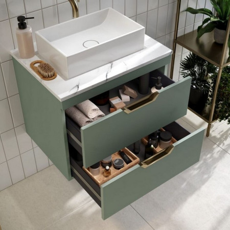AUBREY-600-VANITY-GREEN/WORKTOP-610X465-CARRARA Scudo Aubrey 600mm Wall Mounted Vanity Unit with Worktop in Reed Green (2)