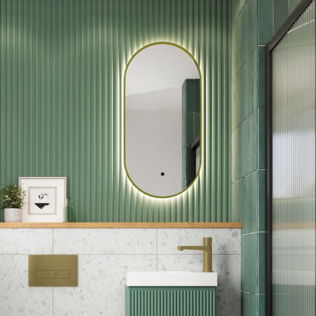 Scudo Aubrey 800 x 400mm Brushed Brass LED Slim Mirror