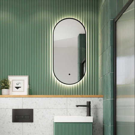Scudo Aubrey 800 x 400mm Matt Black LED Slim Mirror