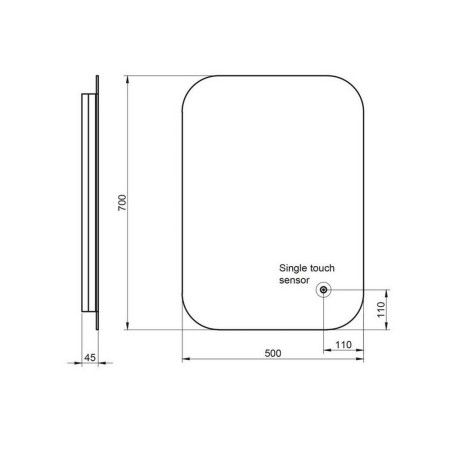 AURA-500X700SHVR Scudo Aura LED 500 x 700mm Mirror with Demister Pad and Shaver Socket Line Drawing