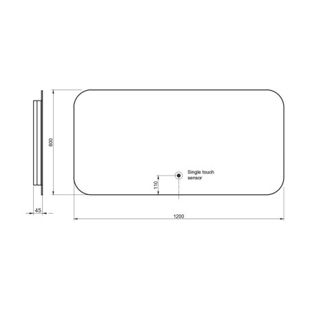 AURA-600X1200SHVR Scudo Aura LED 600 x 1200mm Mirror with Demister Pad and Shaver Socket Line Drawing