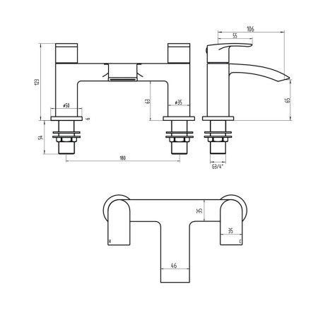 TAP202 Scudo Belini Bath Filler in Chrome Line Drawing
