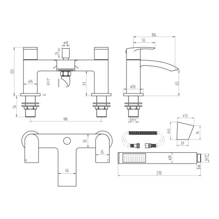 TAP203 Scudo Belini Bath Shower Mixer in Chrome Line Drawing
