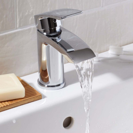 TAP208 Scudo Belini Mini Mono Basin Mixer with Push Waste in Chrome Lifestyle