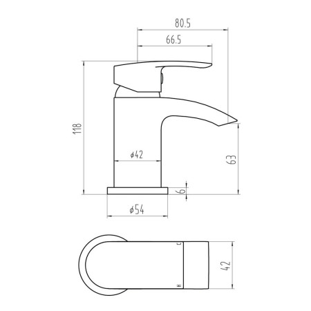 TAP208 Scudo Belini Mini Mono Basin Mixer with Push Waste in Chrome Line Drawing