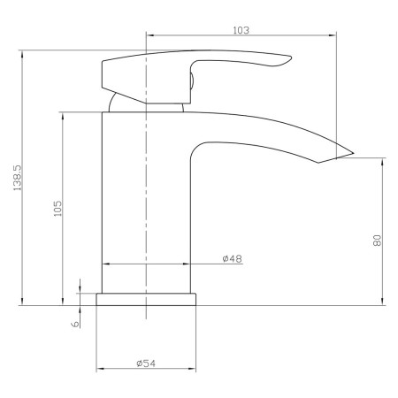 BLACK257ORBL Scudo Belini Mono Basin Mixer with Push Waste in Black Line Drawing