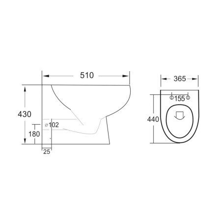 BELINI005/999-SEAT-SLIM Scudo Belini Rimless Back to Wall Pan and Soft Closing Seat Line Drawing