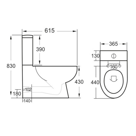 BELINI009/BELINI002/999-SEAT-SLIM Scudo Belini Rimless Closed Back Pan with Cistern and Soft Closing Seat Line Drawing