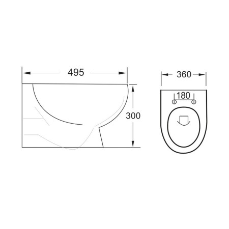 BELINI007/999-SEAT-SLIM Scudo Belini Rimless Wall Hung Pan and Soft Closing Seat Line Drawing