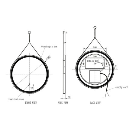BELINI-LED-600 Scudo Belini Round LED 600mm Hanging Mirror in Matt Black (4)