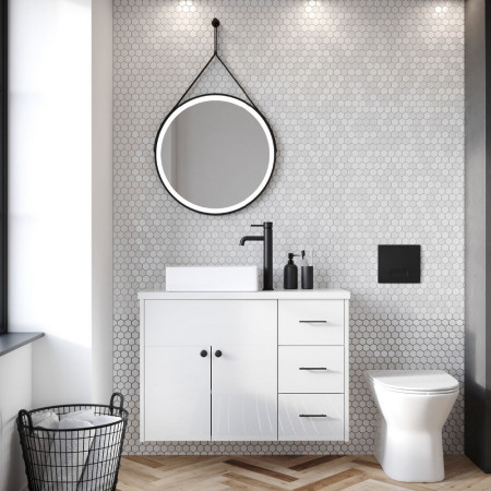 BELINI-LED-600 Scudo Belini Round LED 600mm Hanging Mirror in Matt Black (3)