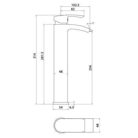 BLACK261ORB Scudo Belini Tall Mono Basin Mixer in Black Line Drawing