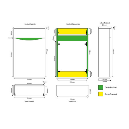 PAINT-BELLA-500WCUNIT-GWTE Scudo Bella 500mm WC Unit in High Gloss White Dimensions