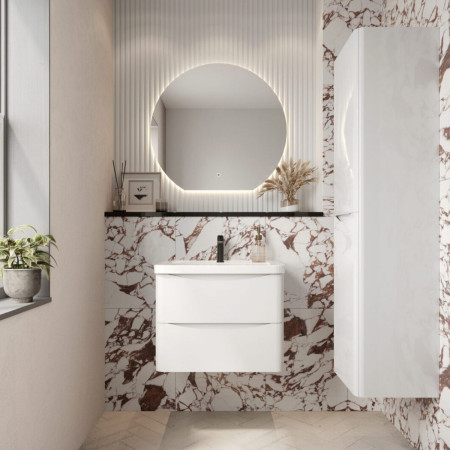 Scudo Bella 600mm Wall Mounted Vanity Unit with Basin in High Gloss White Lifestyle