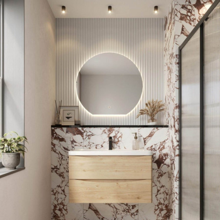 BELLA-800WALLCAB-DAVOS Scudo Bella 800mm Wall Hung Vanity Unit with Basin in Davos Oak Lifestyle