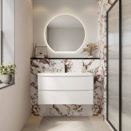 BELLA-800WALLCAB-GWTE Scudo Bella 800mm Wall Hung Vanity Unit with Basin in Gloss White Lifestyle