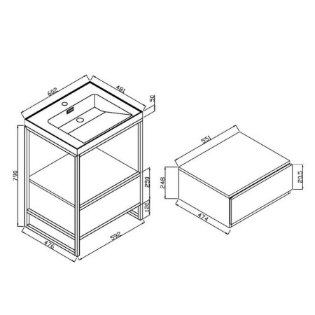 BOHO-600FRAME/BOHO-600BASIN/BOHO-600DRAWER-ROAK Scudo Boho Floorstanding 600mm Basin with Drawer and Frame (3)