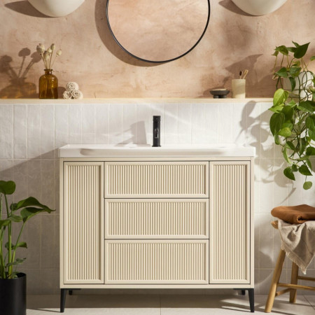BOTA-1000FLUTED-STONE Scudo Bota Freestanding 1000mm Fluted Vanity Unit and Basin in Stone Lifestyle